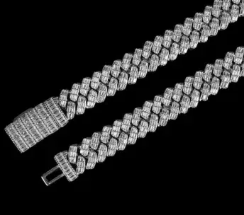 Custom Cuban Link Chain in silver tone with clear stones