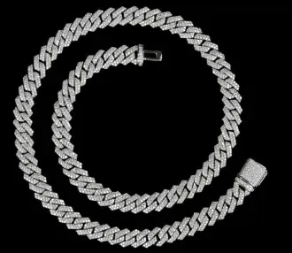 Custom Cuban Link Chain in silver tone with clear stones