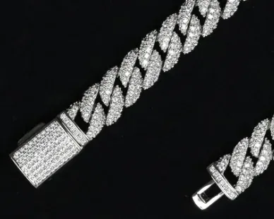 Custom Cuban Link Chain in silver and gold tone with clear stones