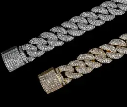 Custom Cuban Link Chain in silver and gold tone with clear stones