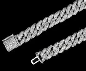Custom Cuban Link Chain in silver tone with clear stones