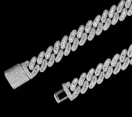 Custom Cuban Link Chain in silver tone with clear stones