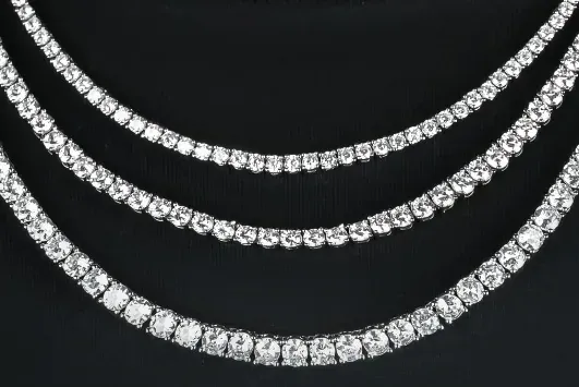 Custom Layered Tennis Necklace in silver tone with clear stones