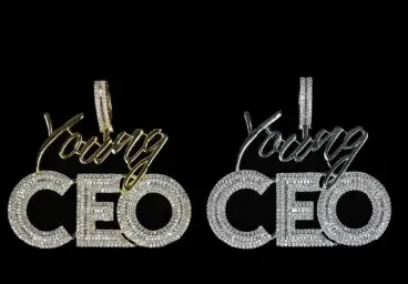 Custom Text Pendant in silver tone with clear stones