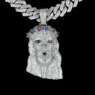 Custom Face Pendant in silver tone with blue stone accents