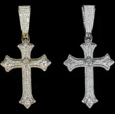 Custom Cross Pendant in silver tone with clear stones