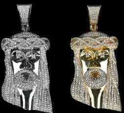 Custom Face Pendant in silver and gold tone with clear stones