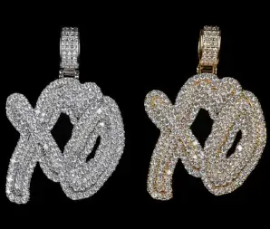 Custom Text Pendant in silver and gold tone with clear stones