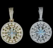 Custom Medallion Pendant in silver and gold tone with blue stone accents