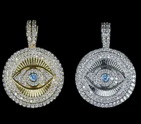 Custom Medallion Pendant in silver and gold tone with blue stone accents