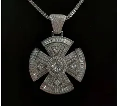 Custom Cross Pendant in silver tone with clear stones