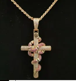 Custom Cross Pendant in rose gold tone with clear stones