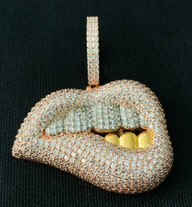 Custom Novelty Pendant in rose gold and gold tone with clear stones