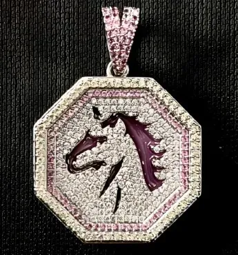 Custom Medallion Pendant in pink and silver tone with clear stones
