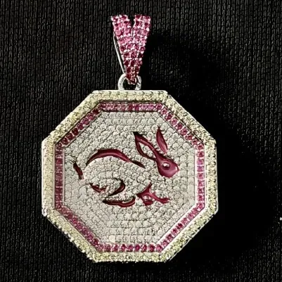 Custom Medallion Pendant in pink and silver tone with clear stones