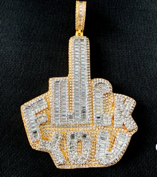 Custom Text Pendant in silver and gold tone with clear stones
