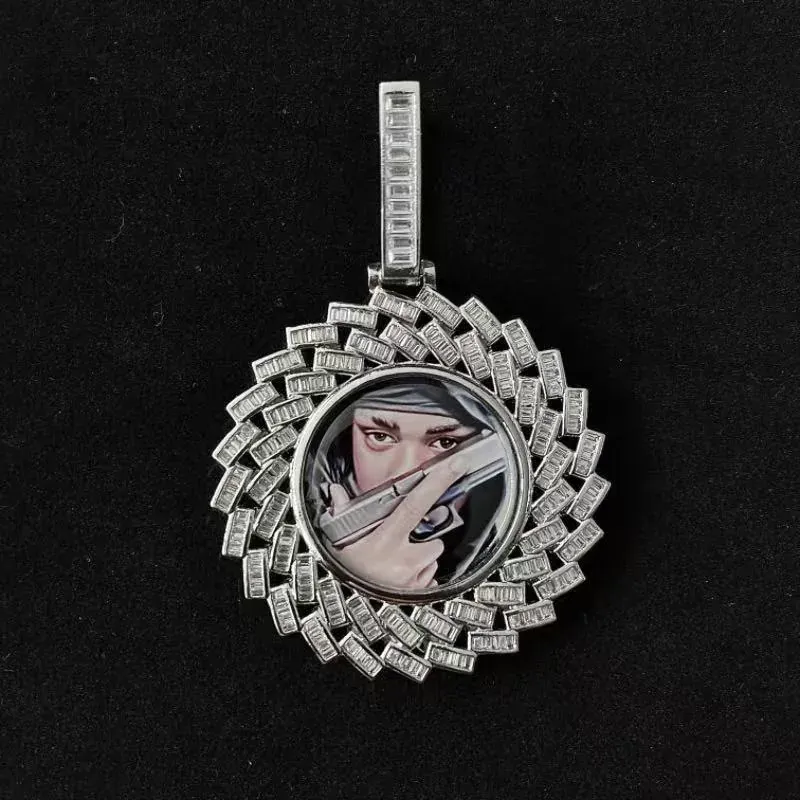 Custom Photo Pendant in silver tone with photo insert design