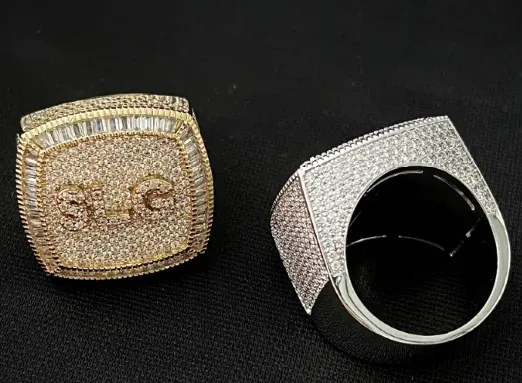 Custom Signet Ring in gold and silver tone with a black center stone