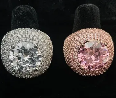 Custom Halo Ring in silver and rose gold tone with pink stones