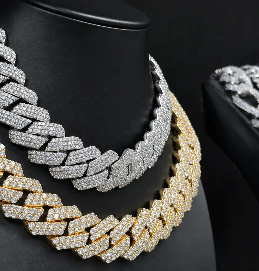 Custom Cuban Link Chain in silver tone with clear stone detailing