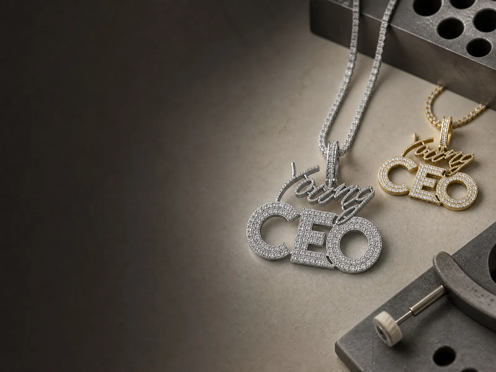 Detailed plated jewelry forms used as brass product development references