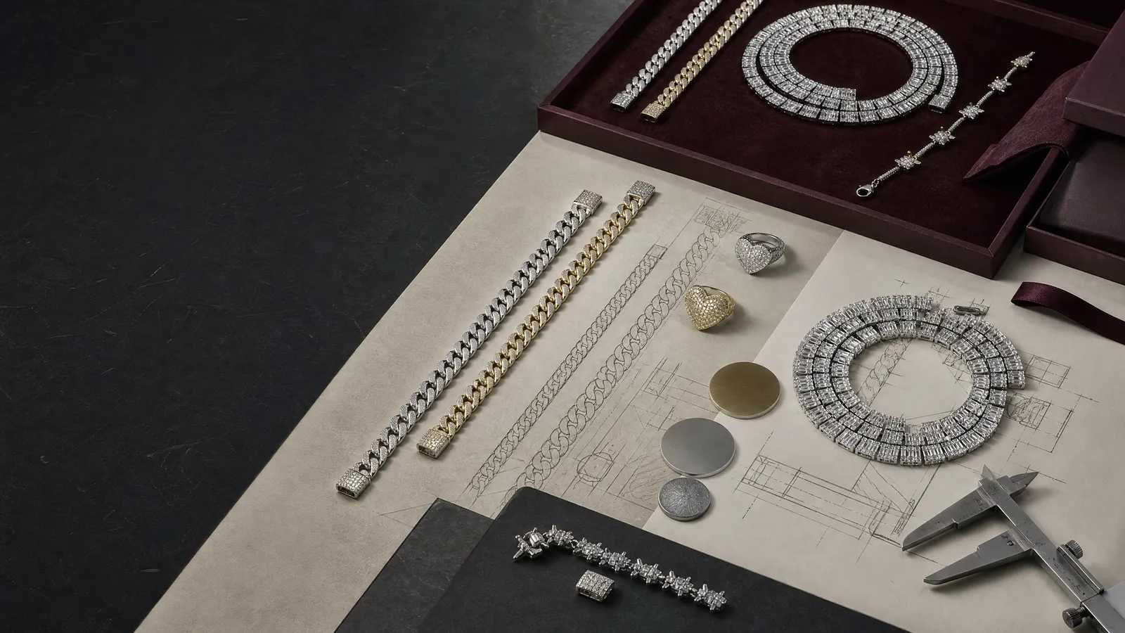Custom jewelry samples, material references and branded packaging for buyer planning