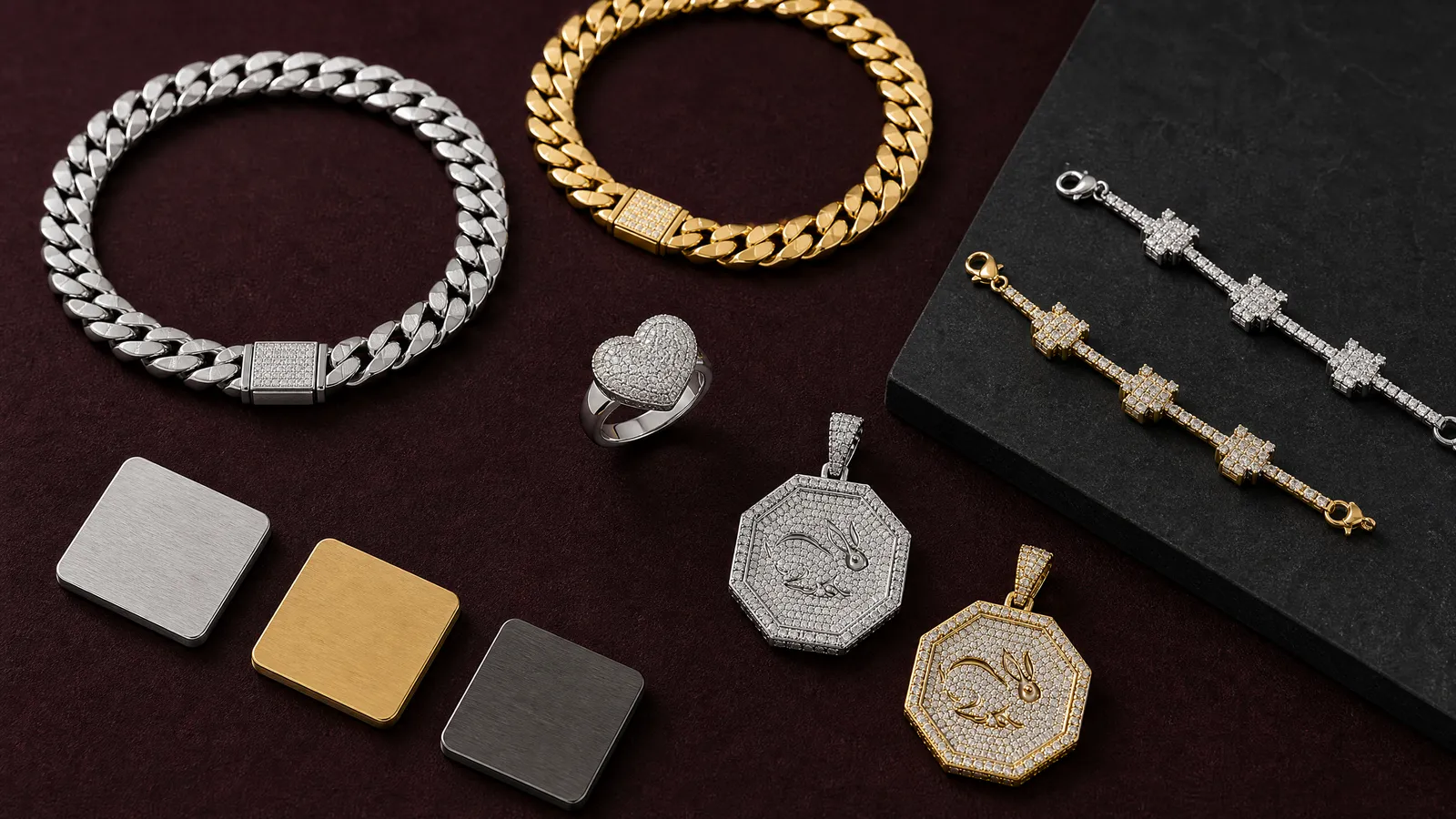 Gold-tone PVD finish on custom stainless steel jewelry