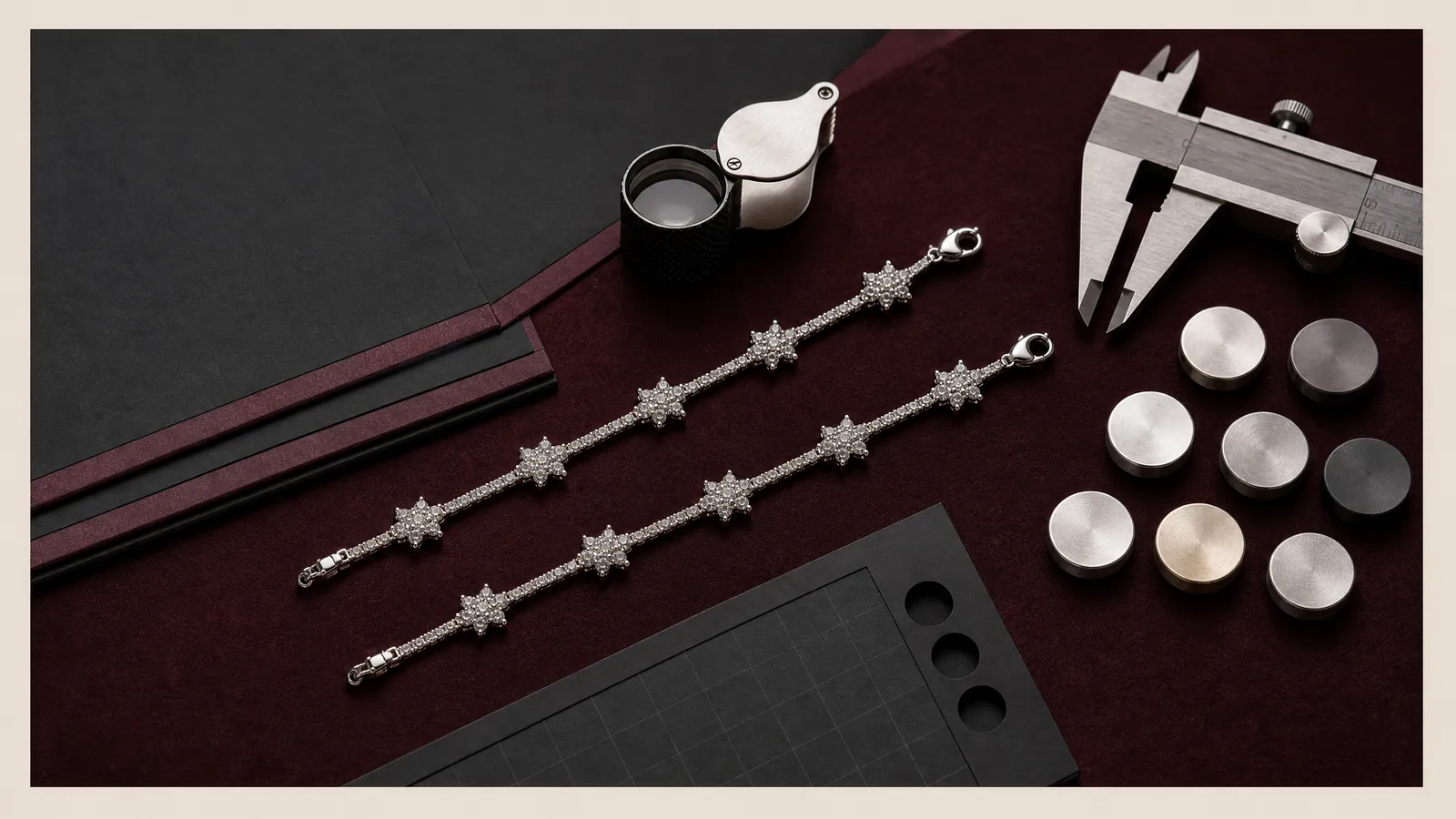 Custom jewelry sample reviewed with product finish and branding details