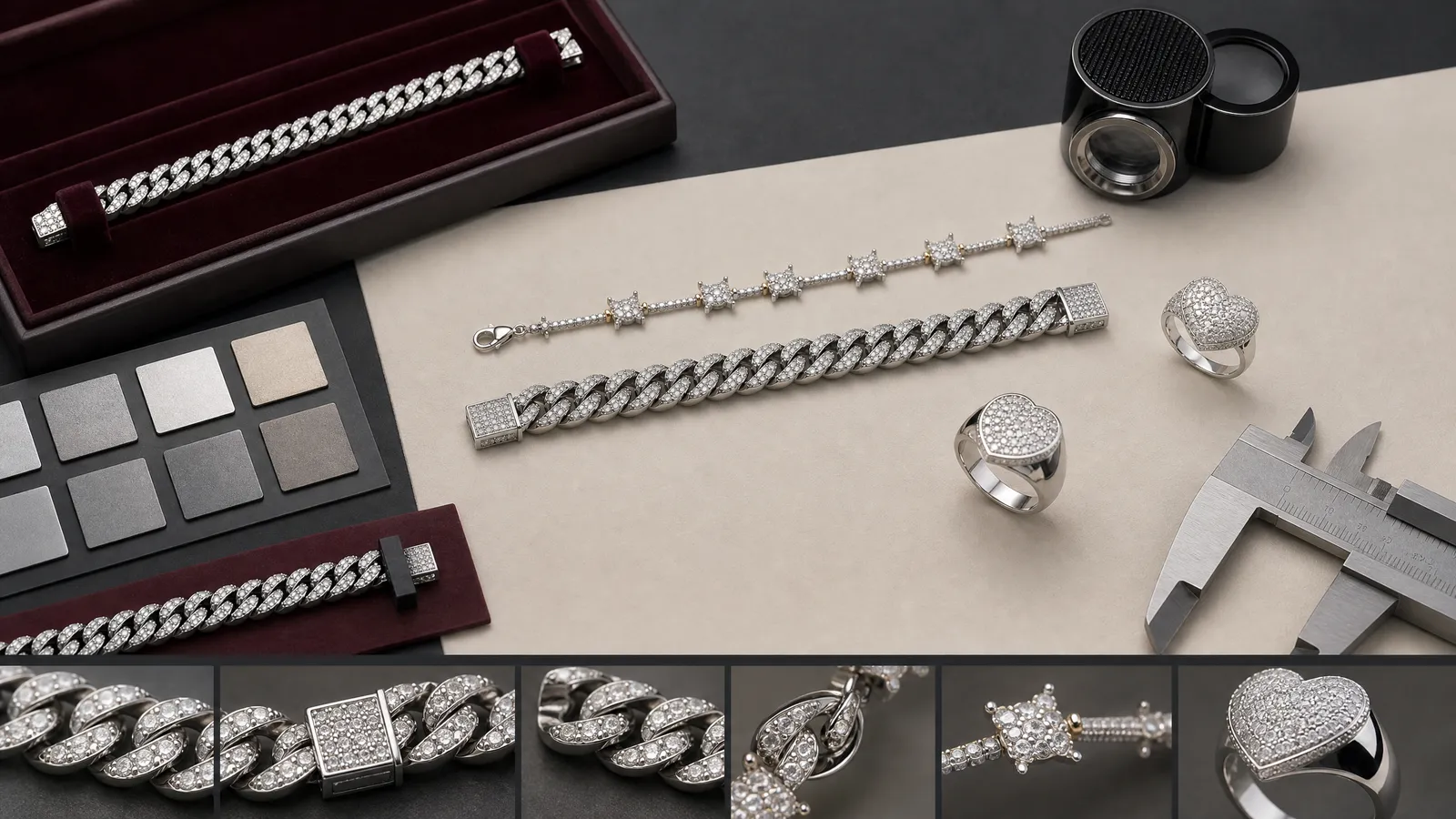 Jewelry quality inspection of surface finish, engraving and finished product details